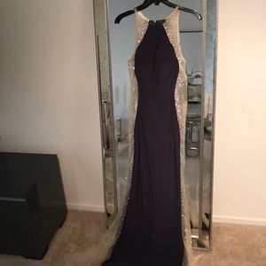 La femme elegant steel grey long dress